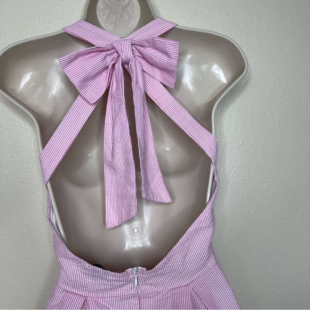 Christian Caliendo Pink White Stripe Seersucker Halter Bow Dress Women Small - Picture 9 of 16
